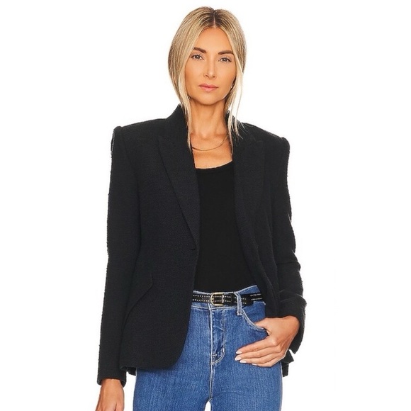 L’AGENCE Chamberlain Tweed Boucle Blazer Jacket In Black